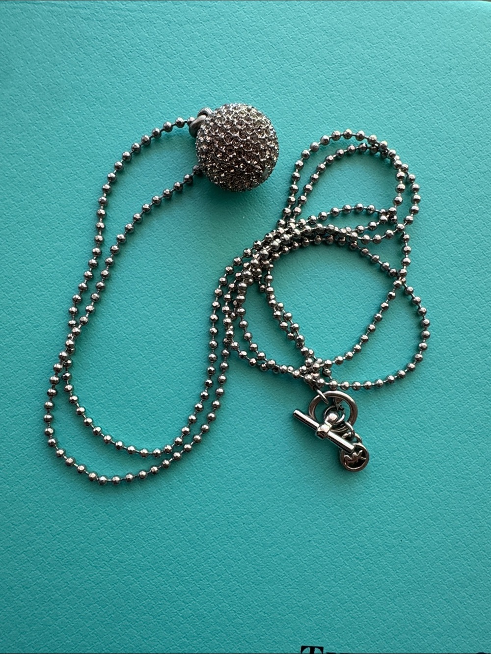 Michael Kors Sparkle Disc crystal ball Pendant Necklace in silver